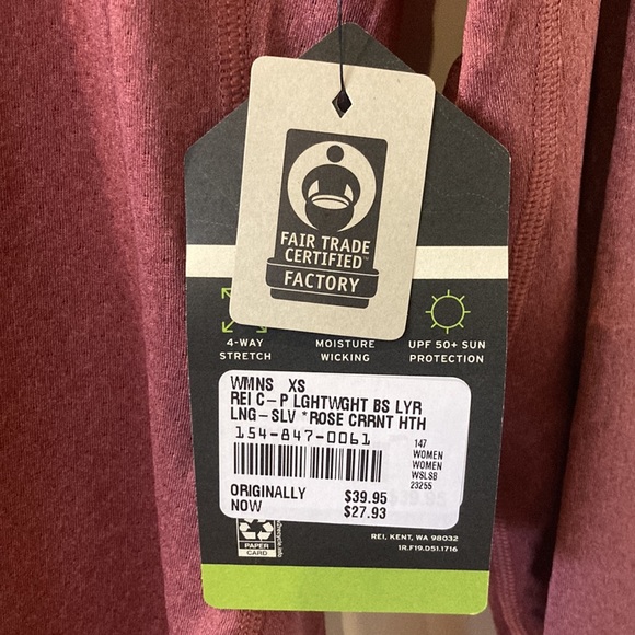 REI Lightweight Base Layer, Rose Currant Heather; Size XS NWT - Picture 6 of 6